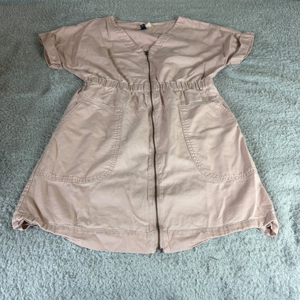 Universal Thread Pink Zip Front Utility Mini Dress Short Sleeve Cotton Lyocell M